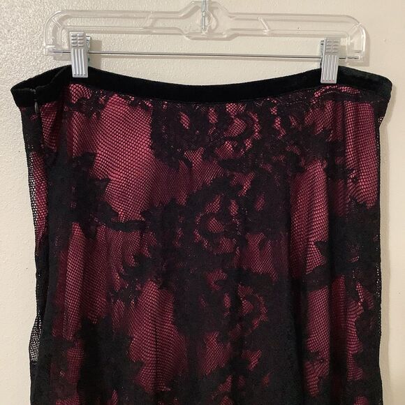 Vintage 90s Whimsigoth Dark Fairy Grunge Gothic Pink Lace Midi Fairy Skirt Sz 12 - Picture 6 of 9